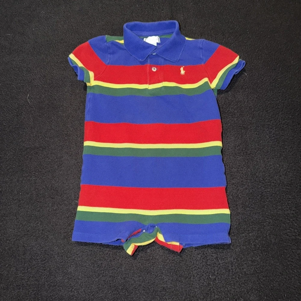 Ralph Lauren Baby 24 Months Polo Striped Romper With Snap Buttons